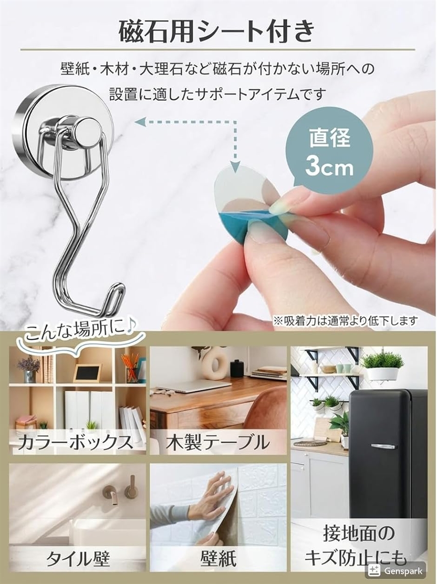 超強力マグネットフック 32mm 3個セット 保護パッド3枚付 防錆