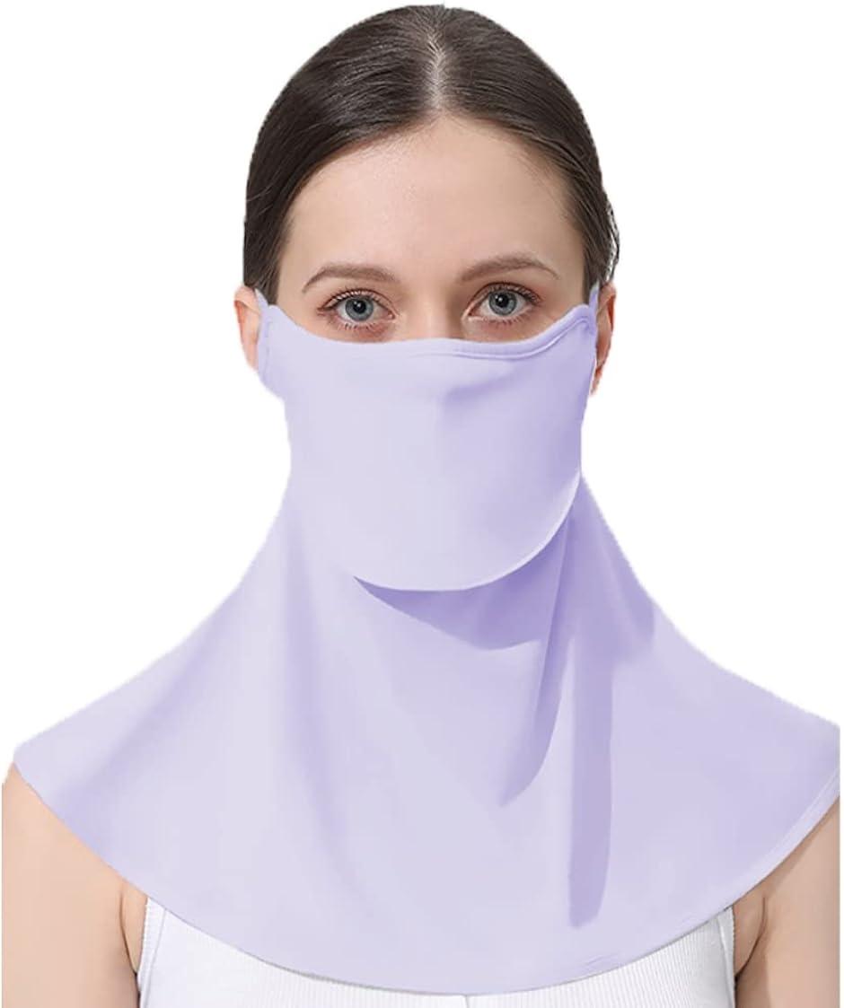 フェイスカバー レディース UVカット 接触冷感-5℃ 飲み物が飲める フェイスマスク ネックガード(パープル,  Free Size)