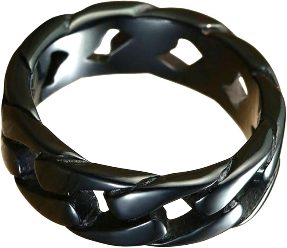 メンズ 指輪 チェーン 太め ごつい リング 幅広 喜平 シンプル アクセサリー 金属アレルギー対応 (ブラック,  US12:25号)