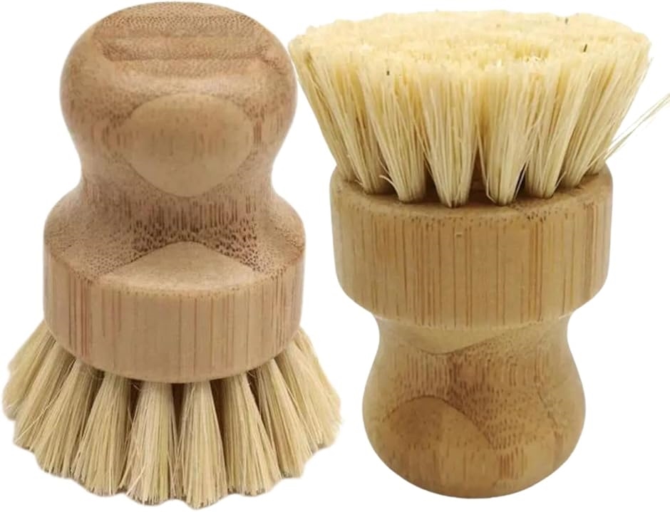 キッチンブラシ たわし 2個 サイザルブラシ ポットブラシ 鍋・フライパン洗いブラシ ボウルブラシ 高密度ブラシ(木色,  フリー) | ブランド登録なし
