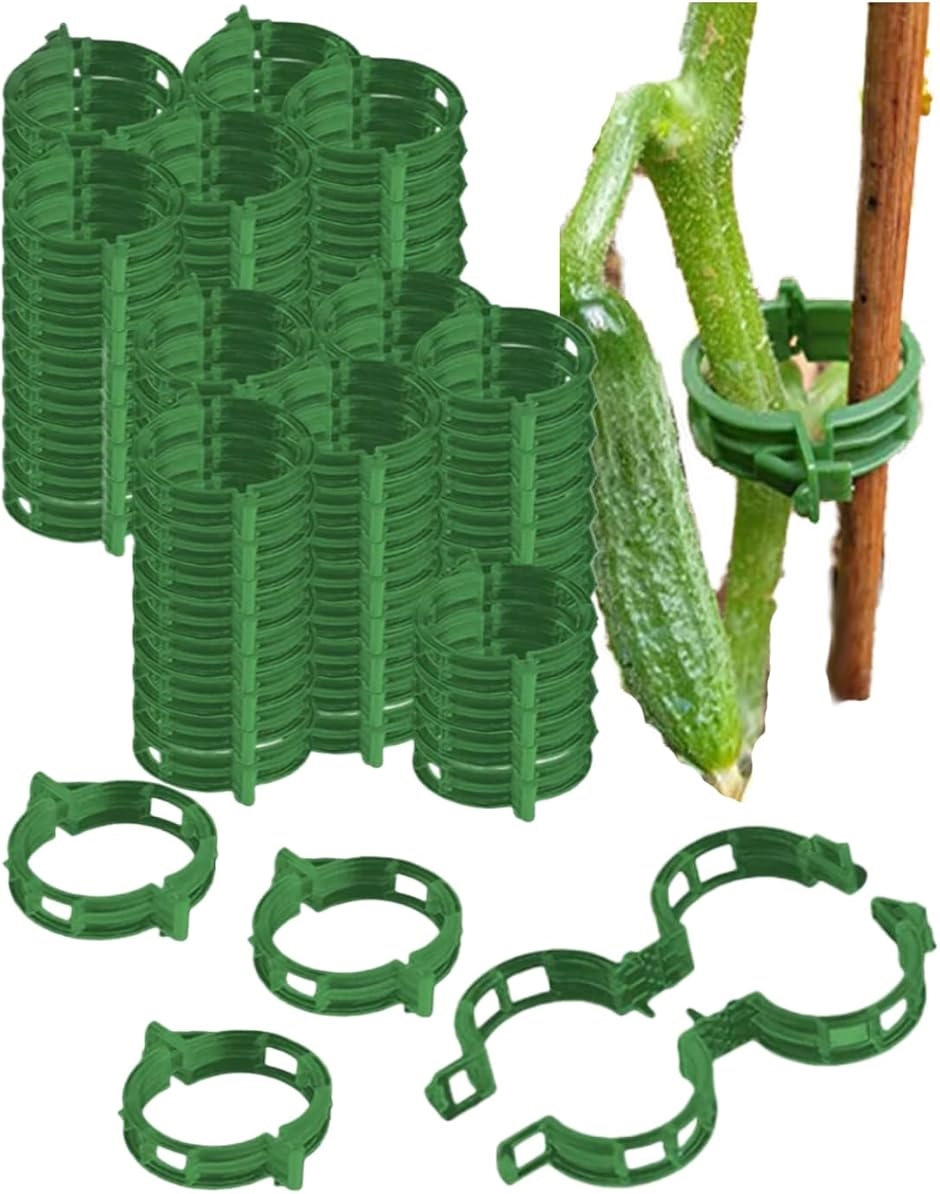 園芸クリップ 誘引クリップ 300個セット プラスチック 植物支柱 野菜 園芸用結束ひも グリーン(グリーン,  グリーン2.5cm)