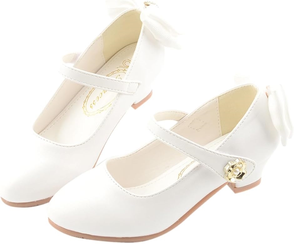 女の子 ドレスシューズ キッズ フォーマル 靴 ガールズ ピアノ発表会 入学式 卒業式 結婚式(ホワイト,  18.5〜19.0 cm)