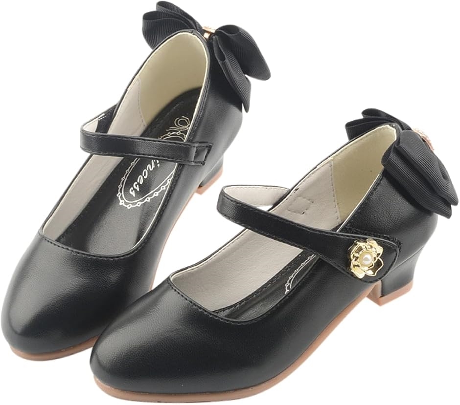 女の子 ドレスシューズ キッズ フォーマル 靴 ガールズ ピアノ発表会 入学式 卒業式 結婚式(ブラック,  22.5〜23.0 cm)
