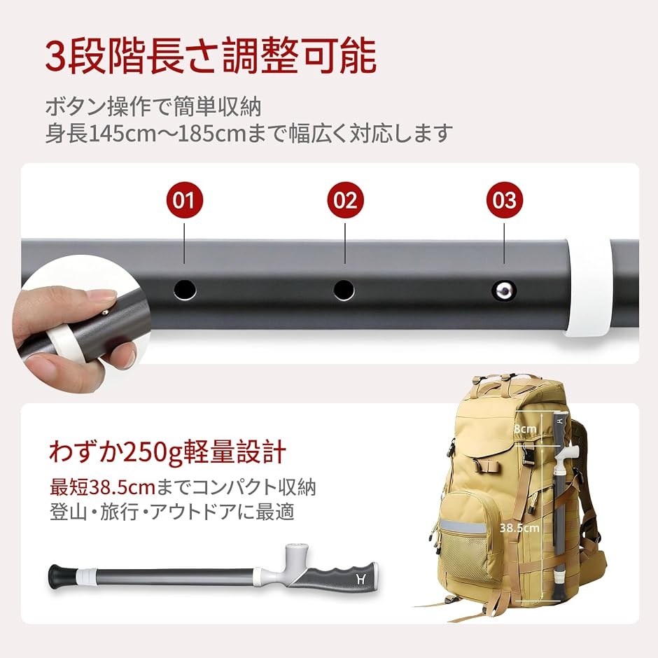 杖 折りたたみ 軽量 ステッキ 2WAYグリップ T型・L型切替 チタン合金製
