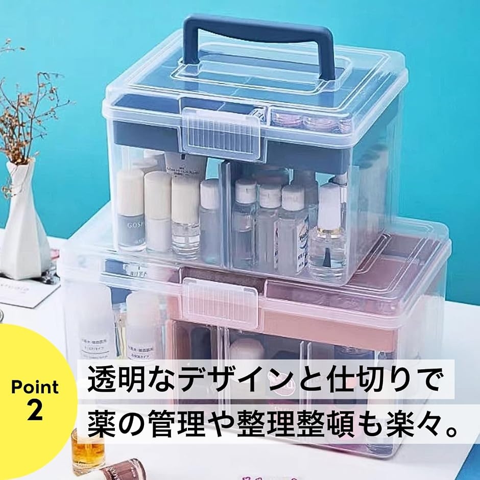 救急箱 薬箱 透明 多機能収納ケース 軽量 (ピンク, 大) : REAPRI