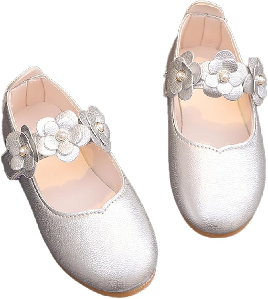 女の子 ドレスシューズ キッズ フォーマル 靴 ガールズ 子供靴 ピアノ発表会 演奏会 結婚式 18.5(シルバー, 18.5 cm)