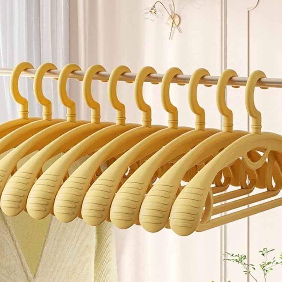 ハンガー かたくずれ防止x滑らないx跡がつかない 10本 大切な衣類用ニット・セーター・ブラウス MDM(イエロー,  41.5cmx20cm)