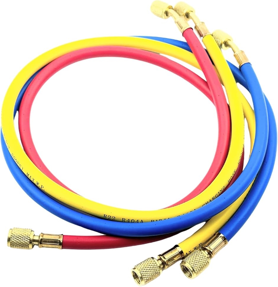 エアコンガス チャージホース 3本セット R134a R12 R22 R502 冷媒 対応 1/4フレア 90cm (９０cm)