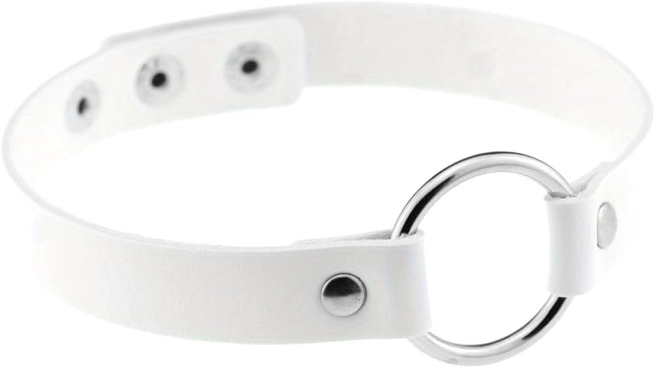 Yahoo! Yahoo!ショッピング(ヤフー ショッピング)チョーカーレディース 首輪 リング パンク レザー choker ゴシック ロック パンクファッション ベルト（ホワイト,  中）