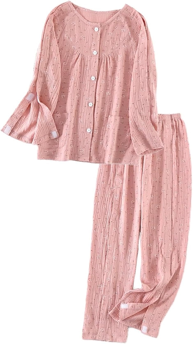 介護パジャマ 女性 レディース 何か所もオー プン全開入院服 要介護 寝たきり 点滴 ガーゼ 介助 フルオープン(ピンク,  XL)