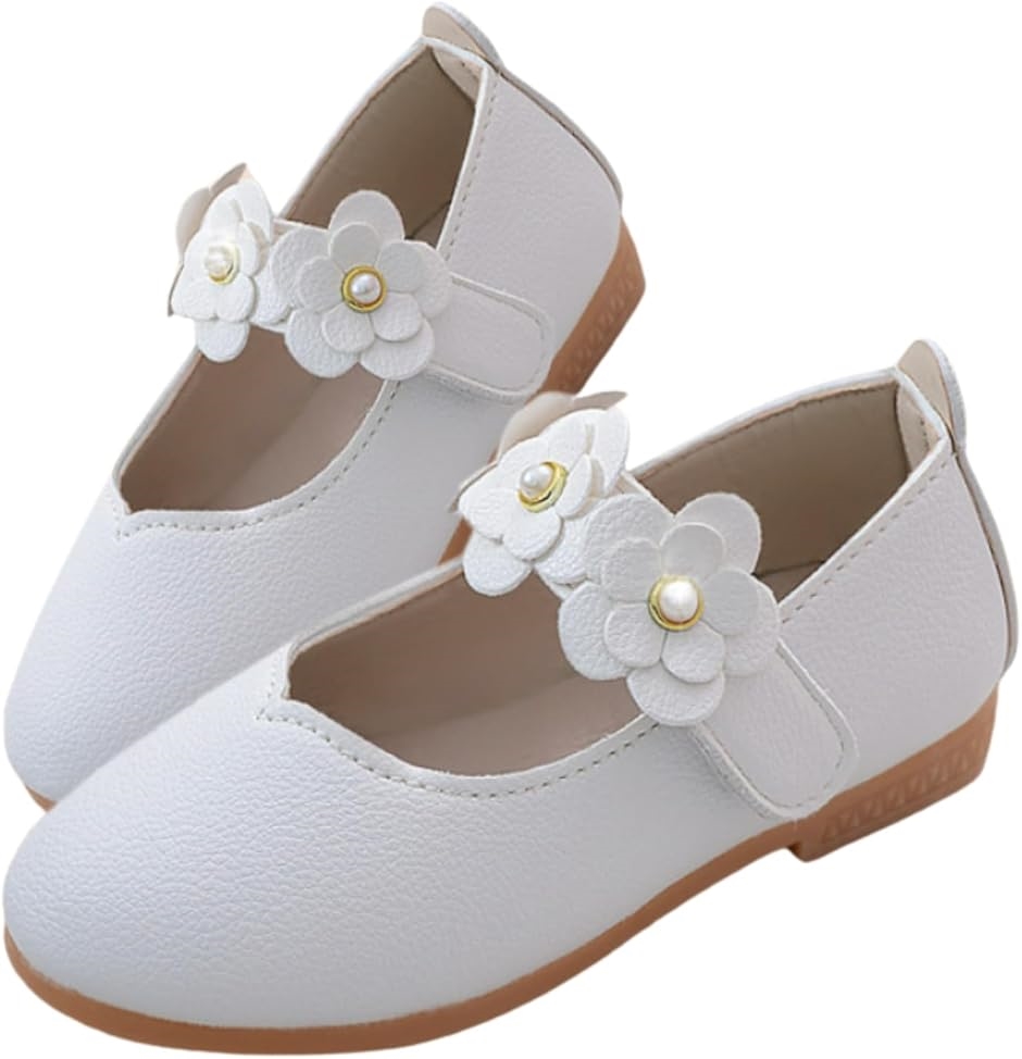 ドレスシューズ フォーマルシューズ 子供 靴 花 モチーフ キッズ ガールズ 女の子 入園式 卒園式(ホワイト,  14.5 cm)
