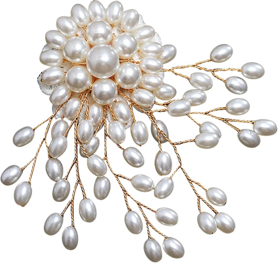 ブローチ パール フラワー コサージュ フォーマル 卒業式 入学式 結婚式 おしゃれ 花 (E fireworkゴールド,  標準)
