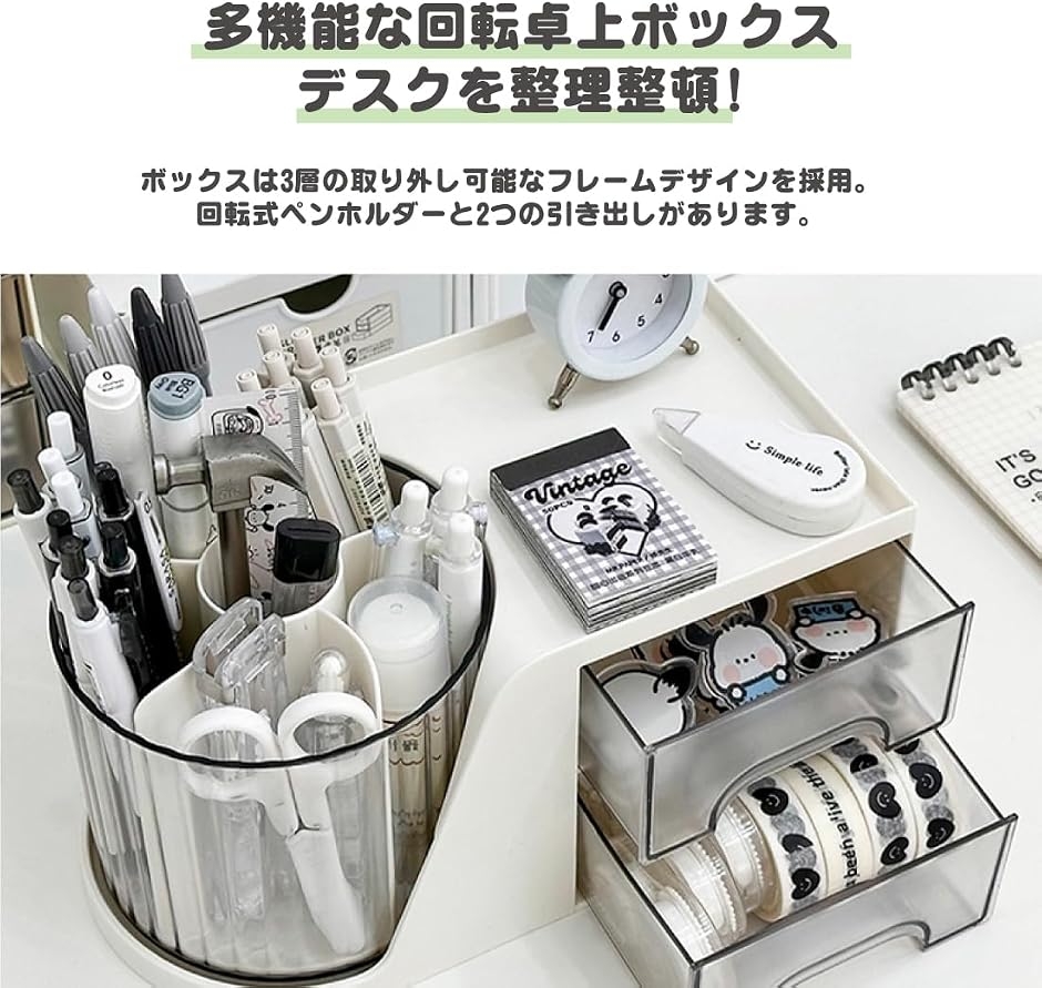 回転卓上収納ボックス オーガナイザーバッグ 回転式ペン立て 多機能