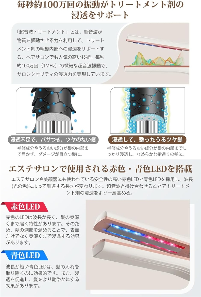 超音波ヘアトリートメントアイロン 1MHz超音波トリートメント導入器