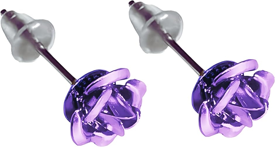 ローズ 薔薇ピアス 両耳用 2個セット スタッド メンズ レディース ステンレス アクセサリー (パープル,  小)