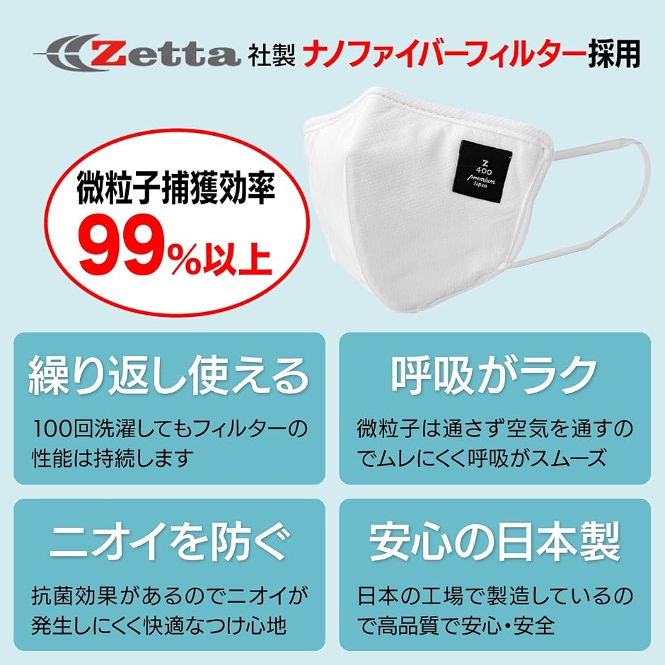 ⭐︎専用⭐︎ マスク100枚 Zetta社製 日本製 不織布マスク 100回洗える 抗菌 防臭 ナノファイバー