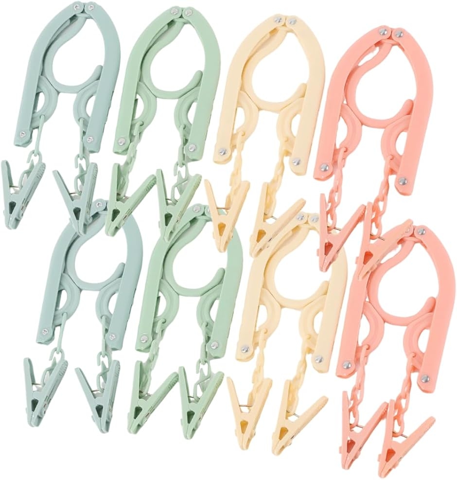 折りたたみハンガー 旅行 携帯ハンガー コンパクト 軽量 ピンチ 洗濯物干し 収納 出張 (4色セット,  18cm x 7.5cm)