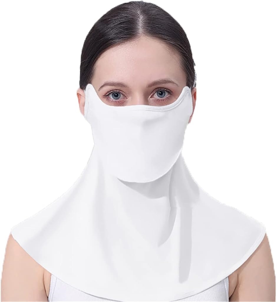 フェイスカバー レディース UVカット 接触冷感-5℃ 飲み物が飲める フェイスマスク ネックガード(ホワイト,  Free Size)