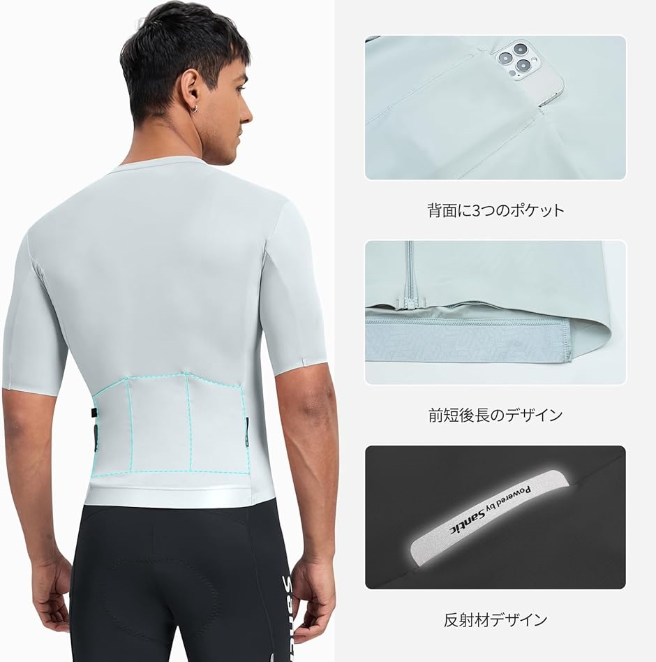 メンズ サイクルジャージ 半袖 薄め 涼感素材 サイクリングウエア