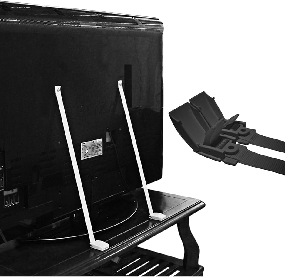 テレビ 転倒防止ベルト 耐震ベルト 穴あけ不要 パソコン 液晶テレビ保護用品 家具転倒防止 地震対策 防災グッズ クランプ式 (ブラック)