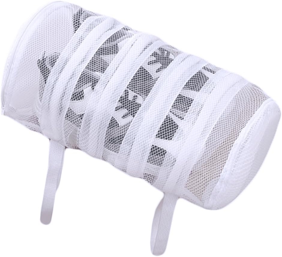 洗濯ネット 靴用 洗濯用 円筒型 ランドリーネット 洗濯機 乾燥機 シューズ 上履き 吊り下げ干しが可能 (ホワイト,  フリー)