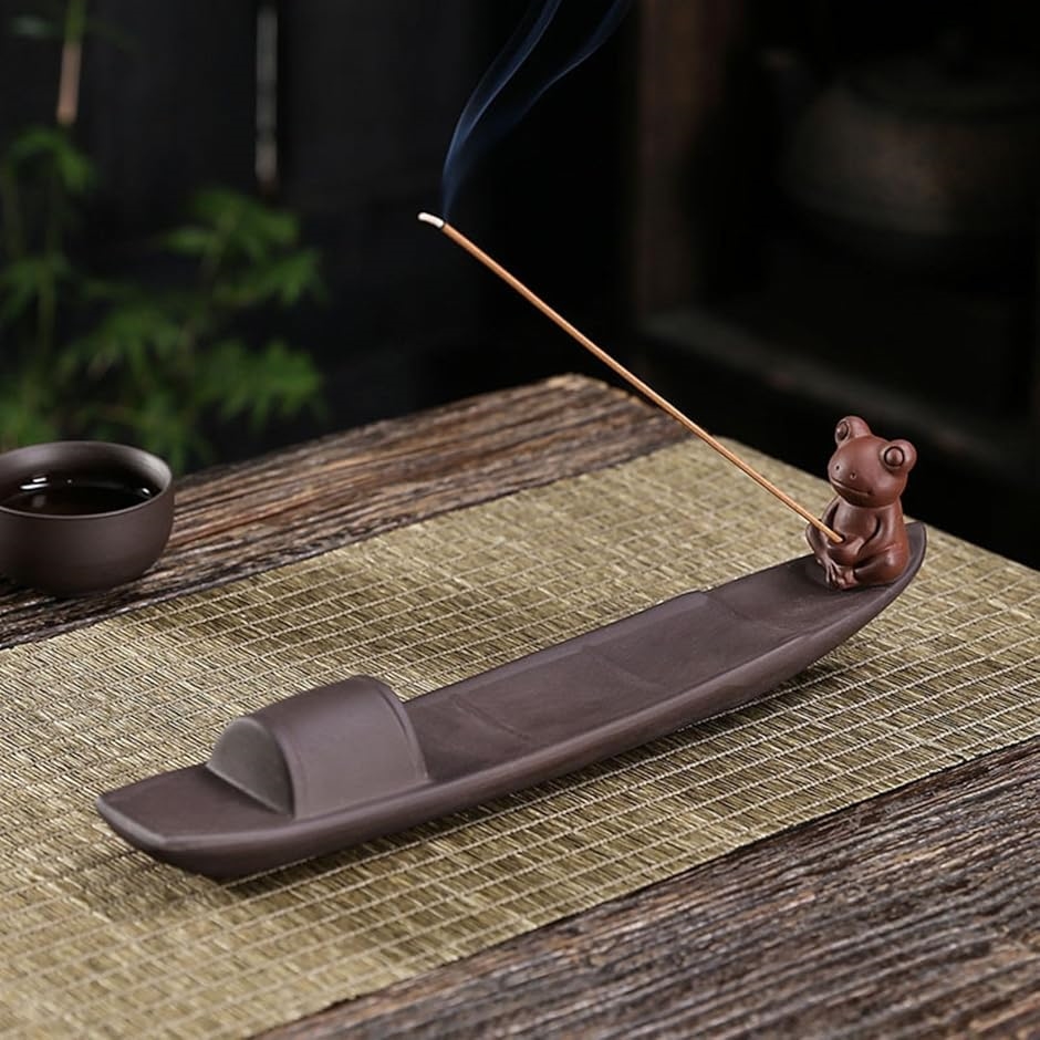 お香立て 灰がこぼれない インセンスホルダー 可愛い おしゃれ 線香立て(ブラウン,  約 25cm x 4.5cm x 高さ6cm)