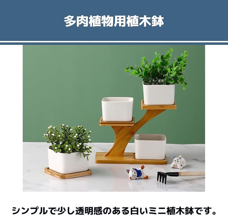 植木鉢 おしゃれ 多肉植物 寄せ植え鉢 竹製スタンド 鉢3点とスタンド