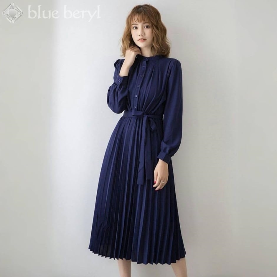 ブルーベリル シフォンワンピース ロング プリーツ レディース 長袖