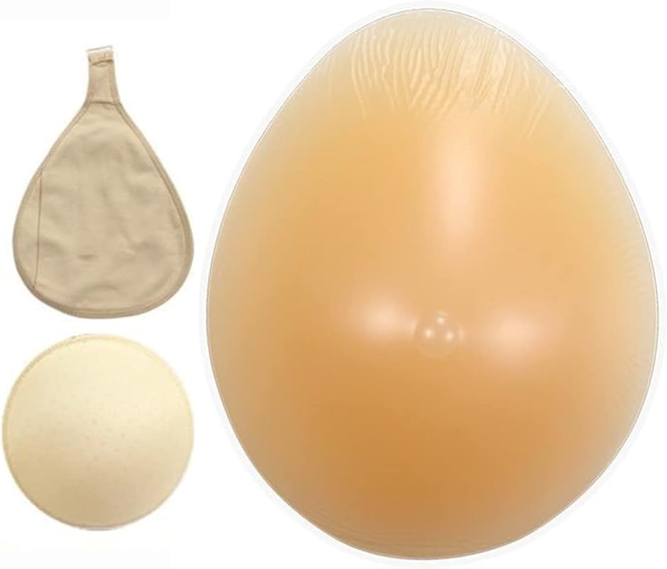 人工乳房 水滴型 シリコンパッド 保護カバー ブラパット 3点セット フック付き 乳がんパッド バスト補正 (ベージュ,  350g)