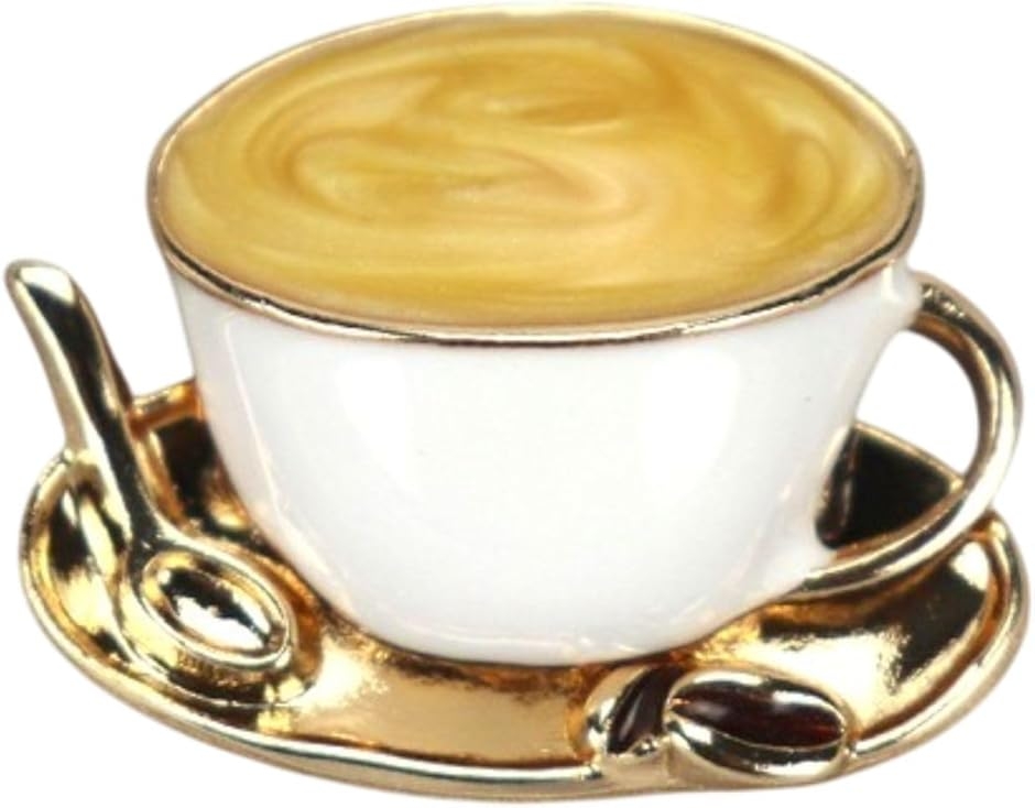 ブローチ コーヒー カップ 喫茶 カフェ ユニーク ジュエリー 合金鋼 アクセサリー アンティーク (ホワイト,  大きめ)