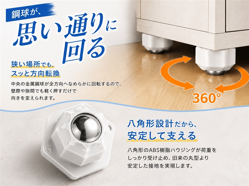 キャスター ボールキャスター 車輪 貼るだけ 後付け 家具移動 テープ 4