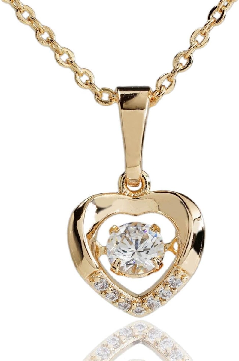 ミャオミャオ キュービックジルコニア ゴールド 揺れるストーン ハート ネックレス アクセサリー ポーチ (ピンクゴールド,  小さめ)