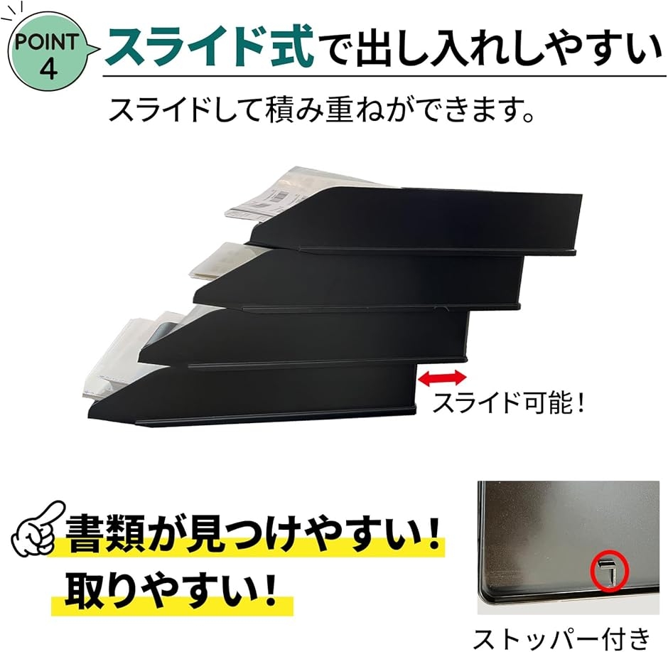 書類トレー 3段 前後スライド式 積み重ね可 ドキュメントトレイ ABS