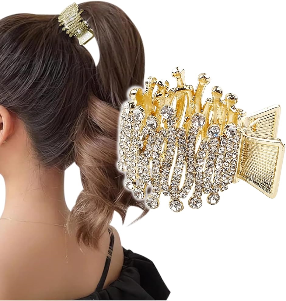 ヘアクロー クリップ ラインストーン ビジュー ポニーホルダー 髪留め