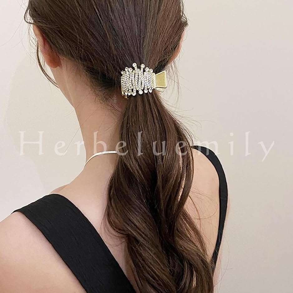 ラインストーン付きヘアクロークリップ ヘアクロー クリップ ラインストーン ビジュー ポニーホルダー 髪留め