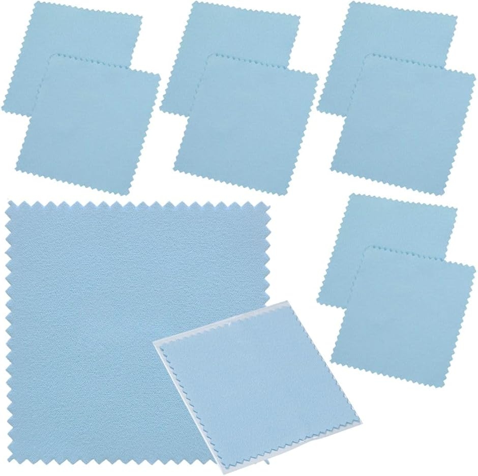 シルバー磨き クロス 大判 銀磨き 貴金属磨き 布 アクセサリー ネックレス 楽器 個包装 10枚 (ブルー,  15x15cm)