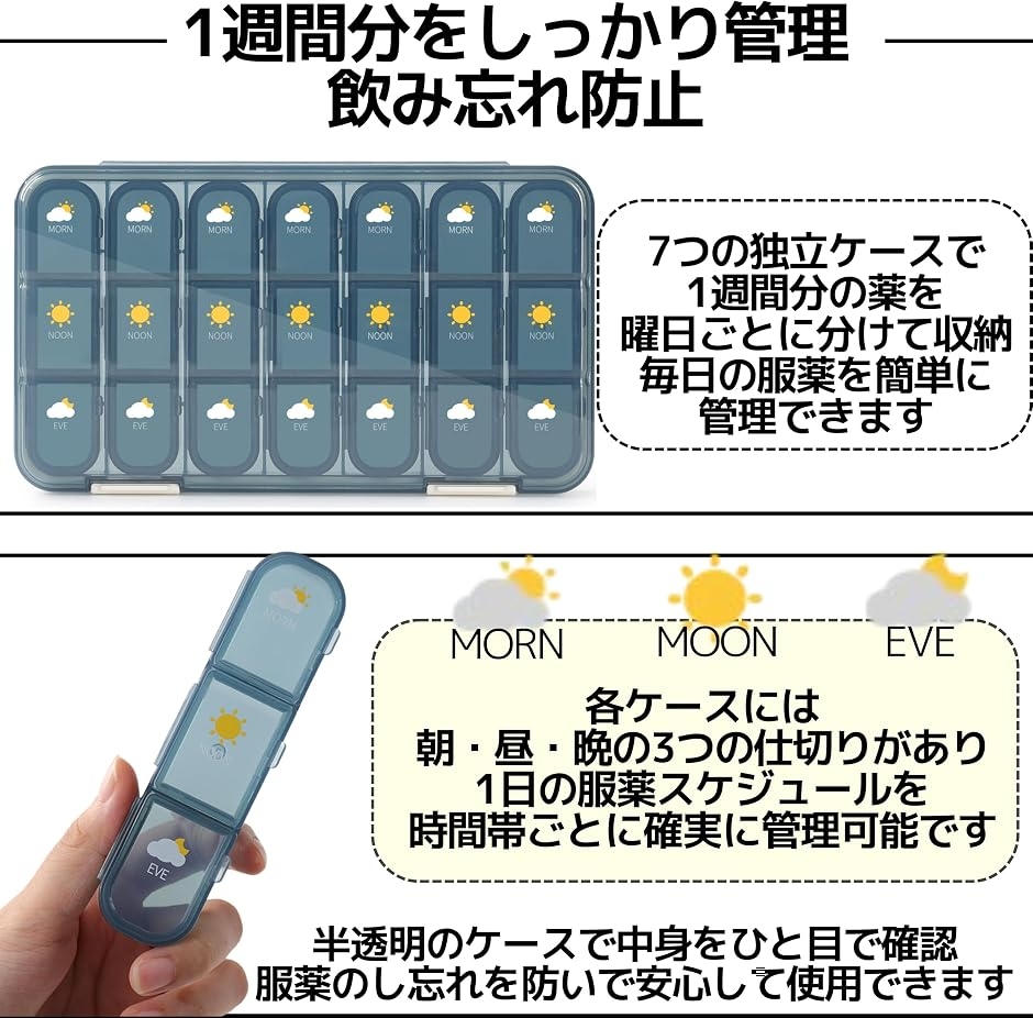 ピルケース 薬ケース 薬入れ 1週間 朝昼晩 曜日別 大容量 お薬 保管