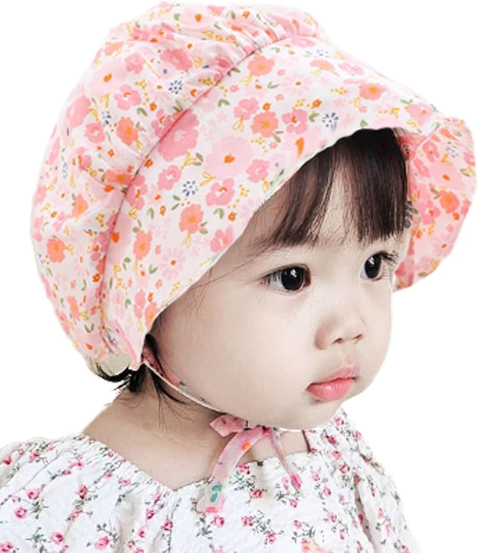 ベビー帽子 ボンネット 夏用 日よけ コットン 赤ちゃん 新生児 0才 1歳 40-48cm (ピンク,  44.0-48.0 cm)
