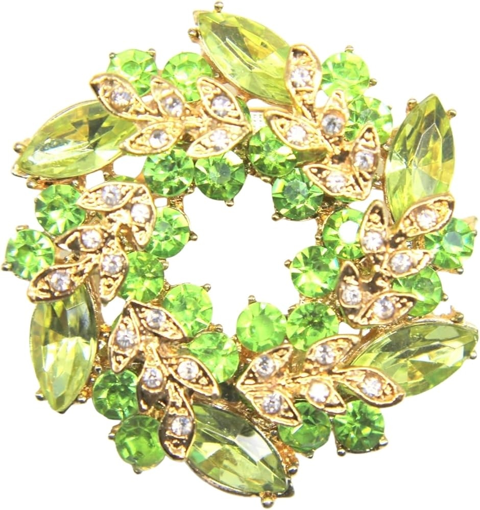 ミャオミャオ スーパー キュービックジルコニア アメジスト リース フラワー 花 リーフ リング スカーフ 留め (グリーン,  大きめ)