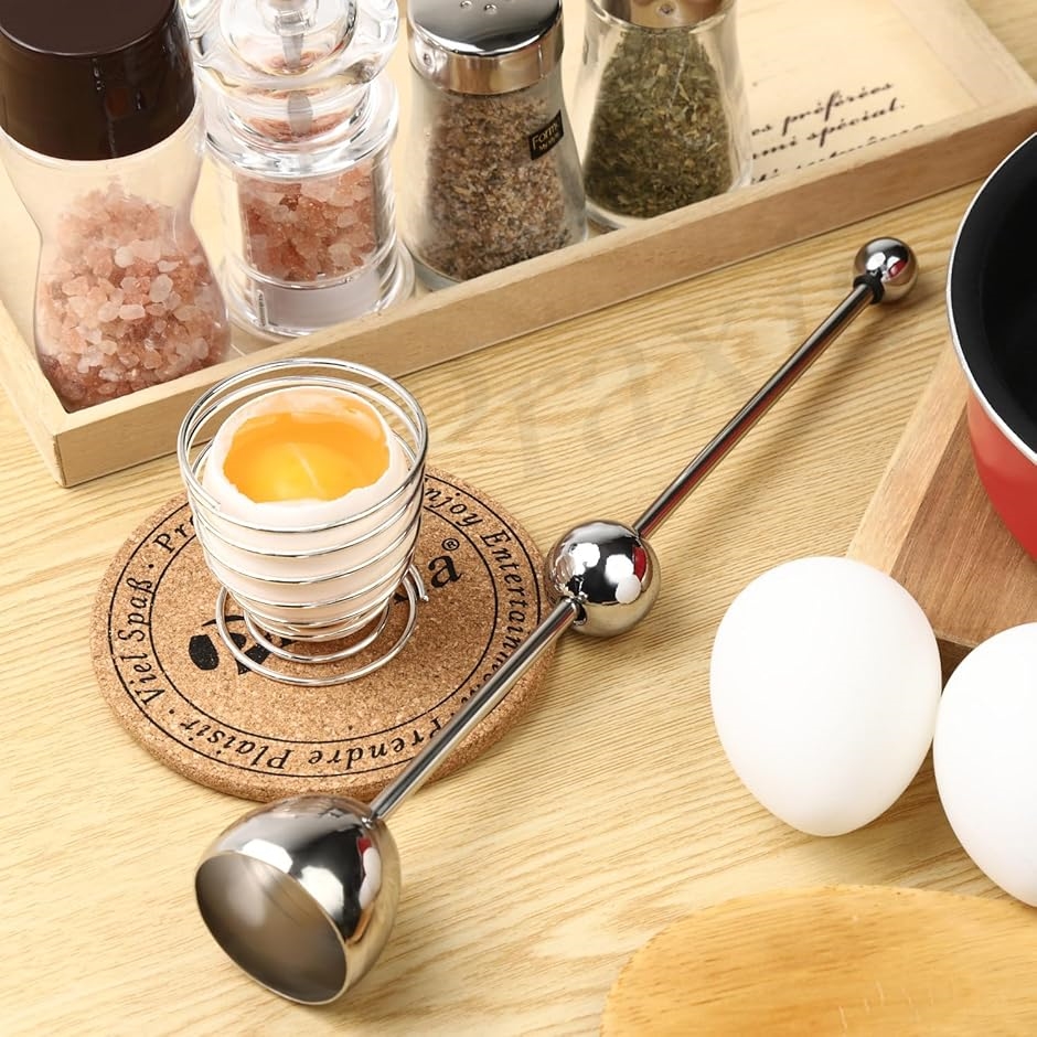 エッグシェルカッター 卵 殻 剥き器 エッグスタンド 付属(シルバー, 1