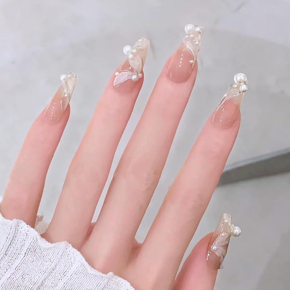 ネイルチップ ショート 24枚 付け爪 短め 可愛い バレリーナ スクエア (ピンク, ショート)