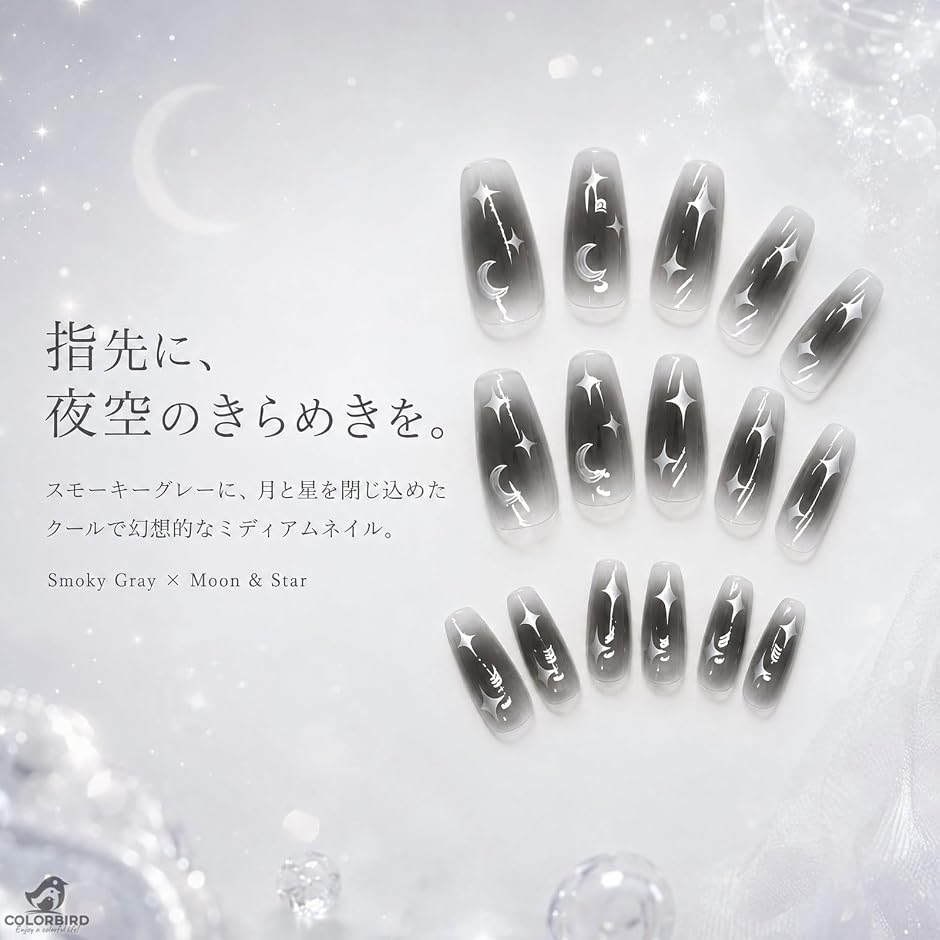 ネイルチップ ロング 24枚 付け爪 可愛い (黒, ロング) : REAPRI