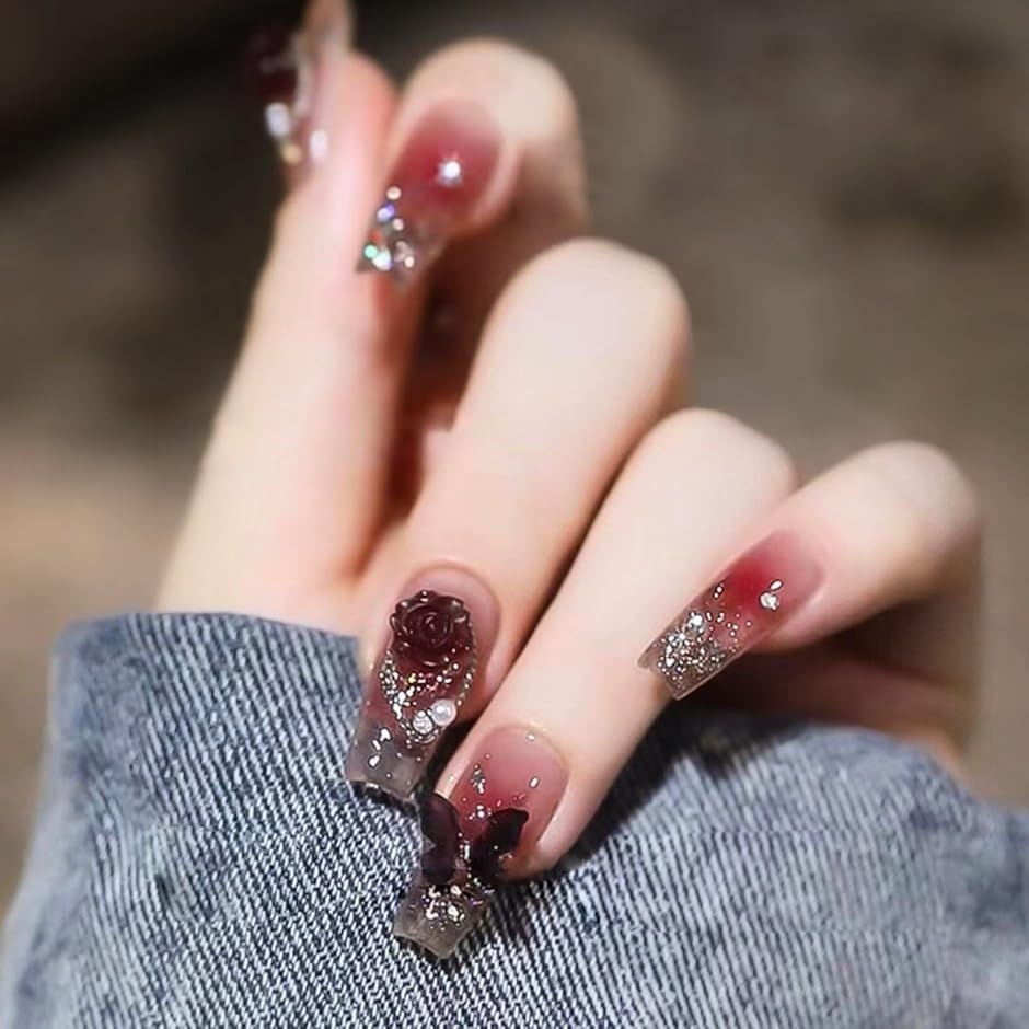 ネイルチップ ロング 24枚 付け爪 可愛い (レッド, ロング) : REAPRI