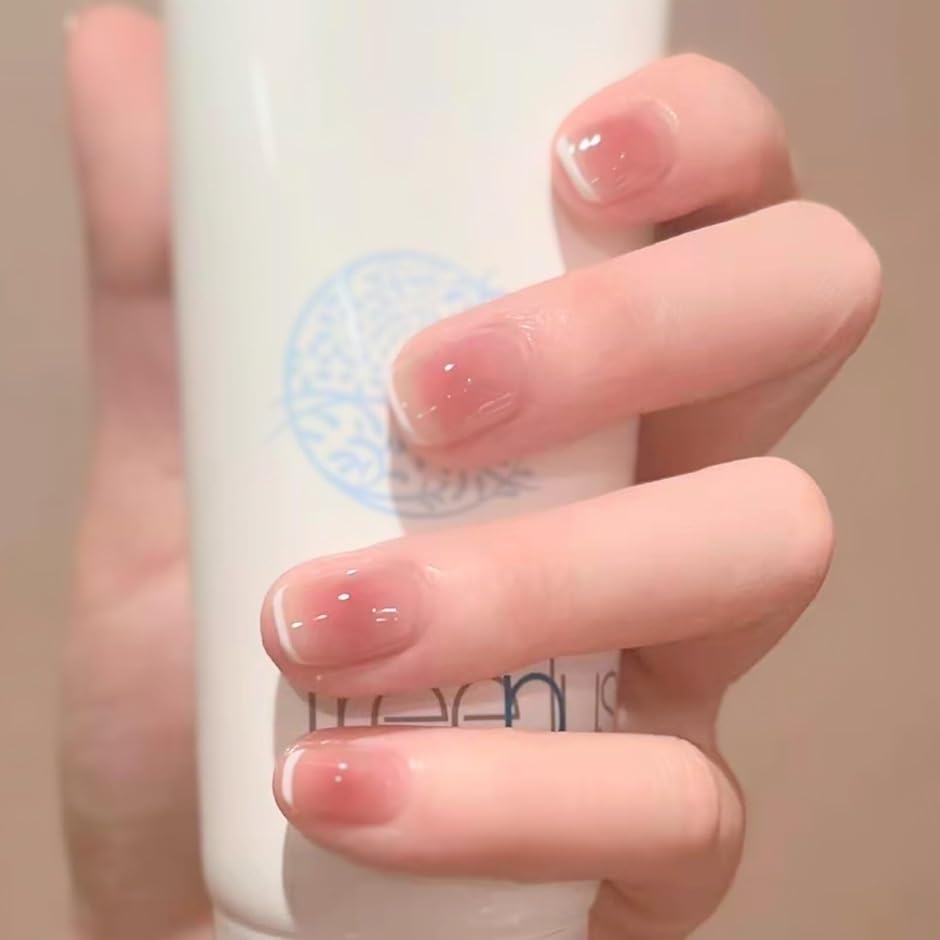 ネイルチップ ショート 24枚 ピンク 付け爪 短め 可愛い フレンチ スクエアオフ (ピンク, ショート)