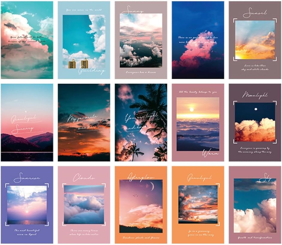 おしゃれで可愛い ポストカード 15枚セット はがきサイズ 北欧 韓国 海外 インテリア 雑貨 ミニポスター(SkyA)