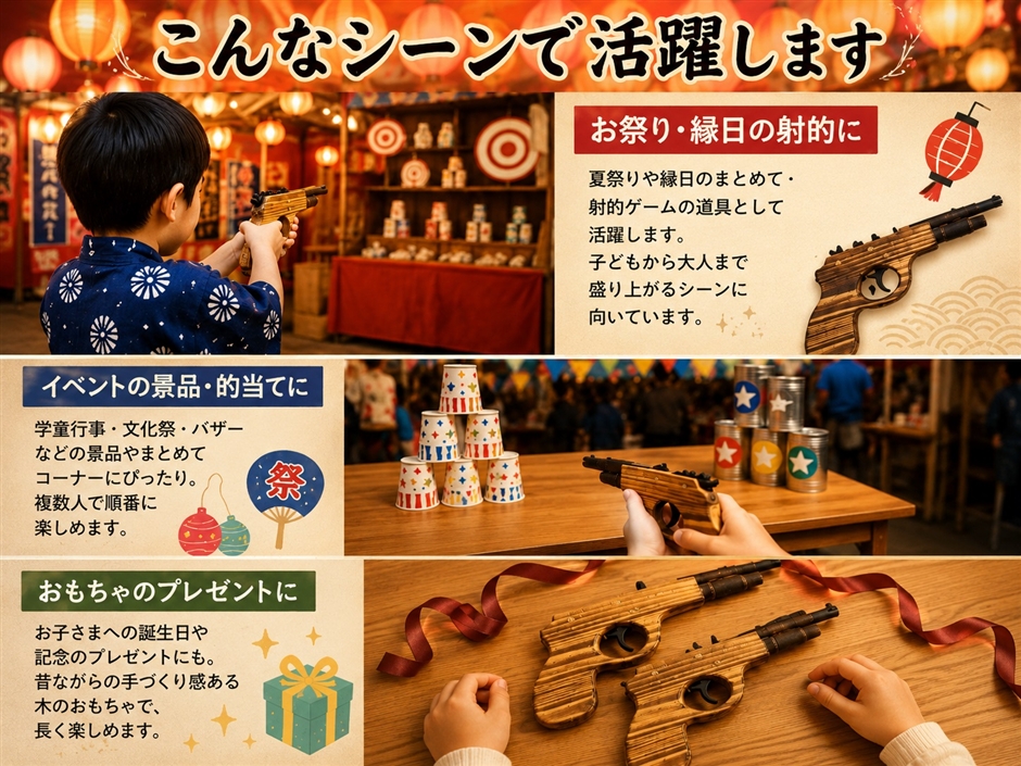 Yahoo!ランキング1位入賞】ゴム鉄砲 木製 連射可能 お祭り 射的 的当て