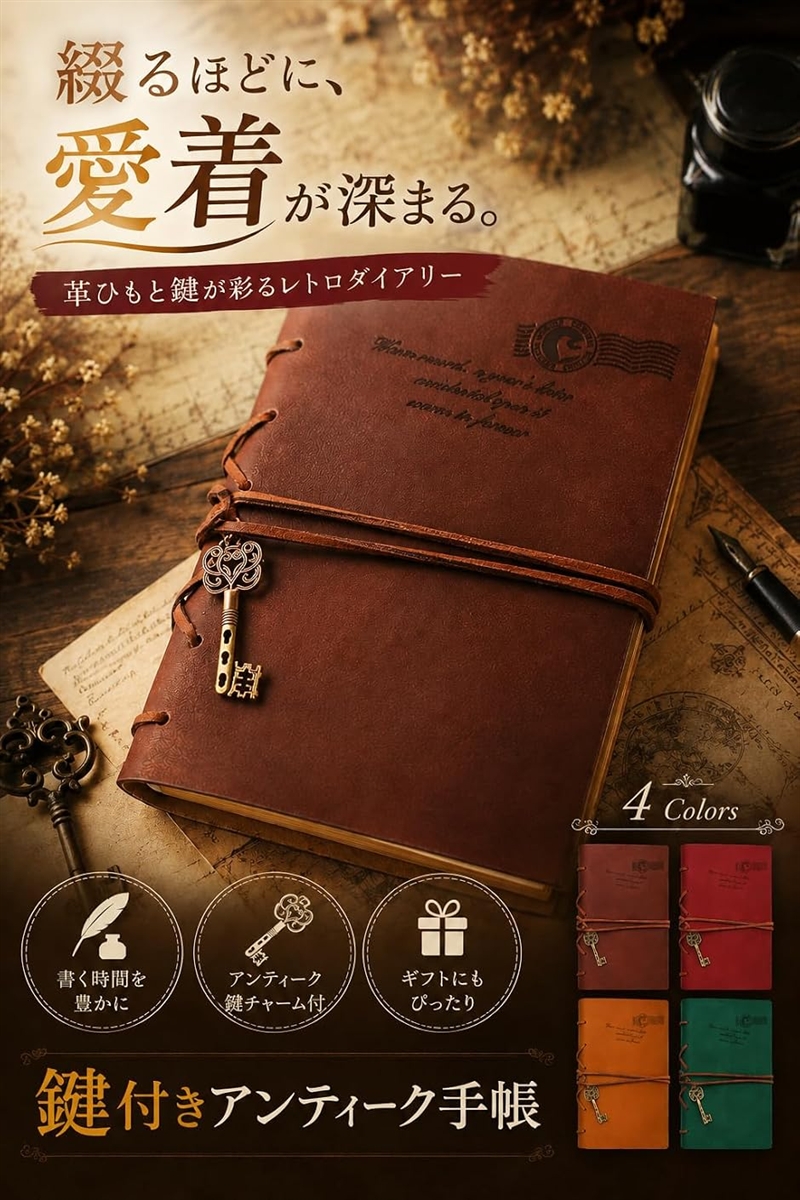 ダイアリー 日記帳 鍵付き おしゃれ かわいい アンティーク レトロ
