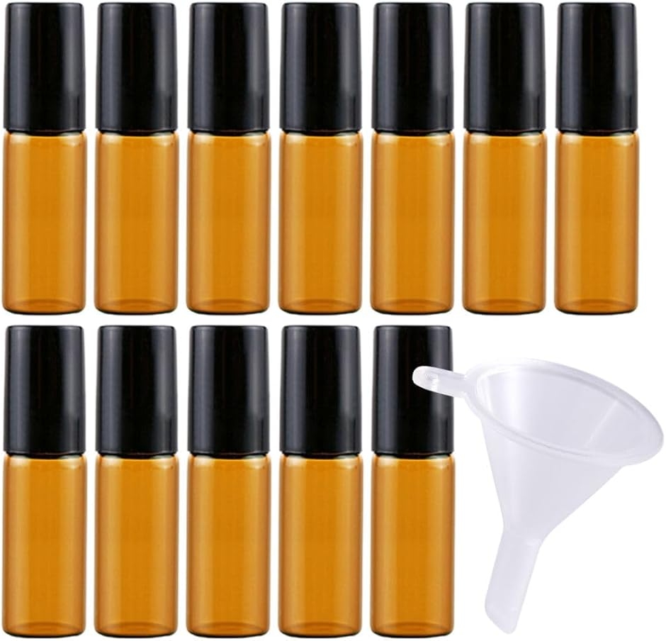 ロールオンボトル 遮光 詰め替え 容器 ガラス 透明 アトマイザー 香水 漏斗付き 12本セット (5ml)
