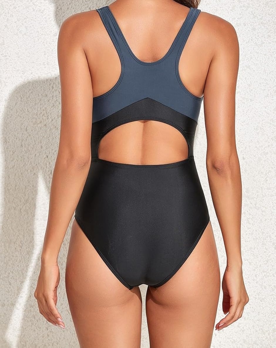 スタンダード スタイリッシュ 競泳 水着 レディース XXL (グレー, 2XL