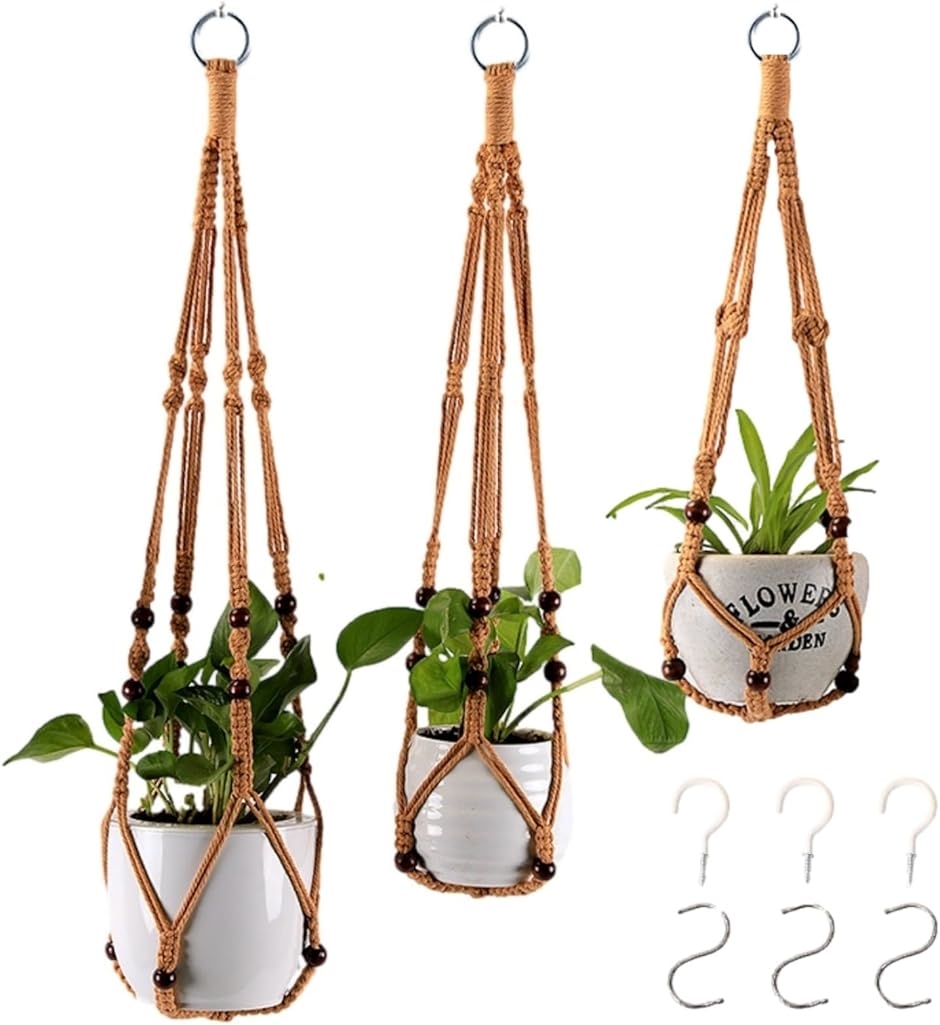 新品　ハンキングプランター　観葉植物　インテリア　木製　アイアン　吊るす　麻紐 プランター ハンギング 吊るす 木製 アイアン 4鉢 ウォール 観葉植物